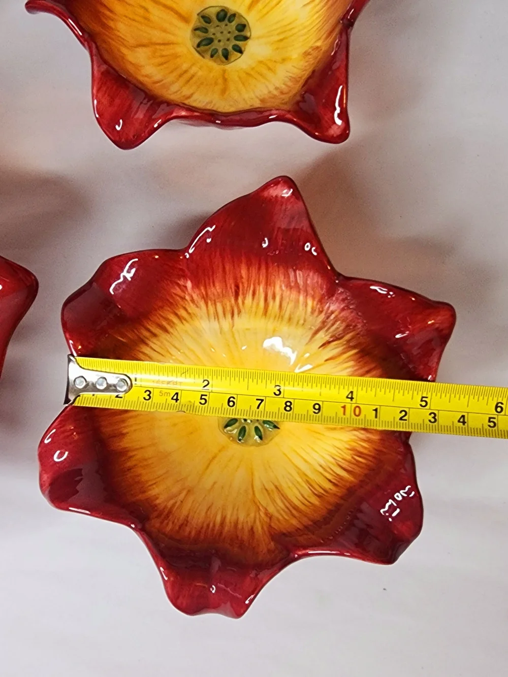 Ambiance Collections Romance Flower Bowls Nanette Vacher Red Ceramic Lot of 4